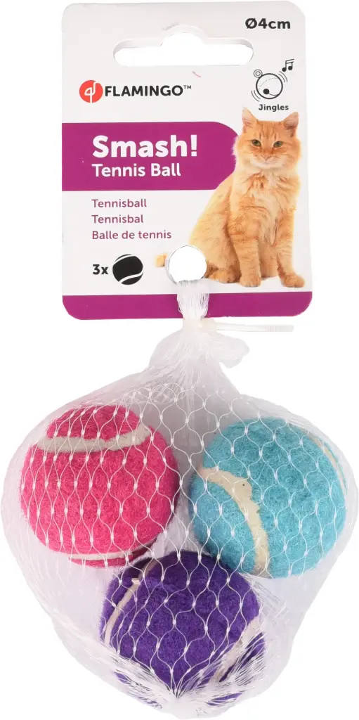[13489] Balles de tennis + clochettes pour chat (Pack de 3) - Flamingo