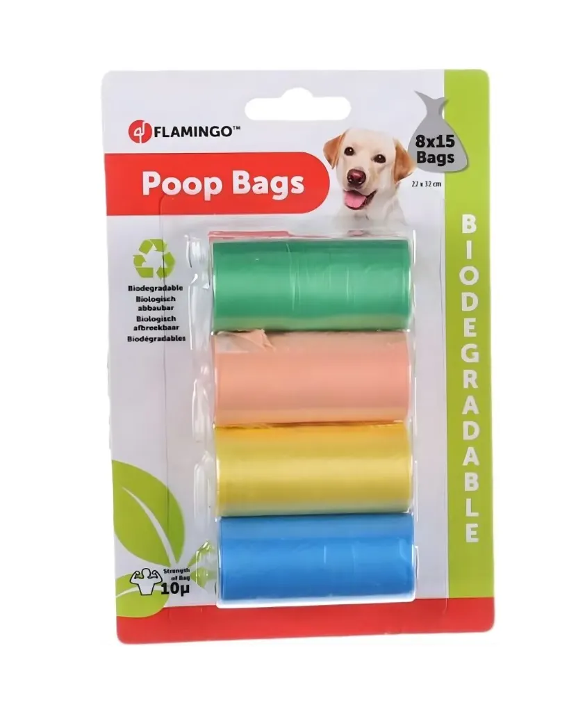 Sacs ramasse crottes biodégradables (x 8) - Flamingo