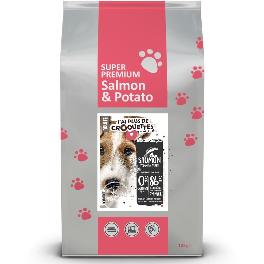Chien adulte toutes races - Recette "Saumon et pomme de terre" (2 kg) - J'ai plus de croquettes