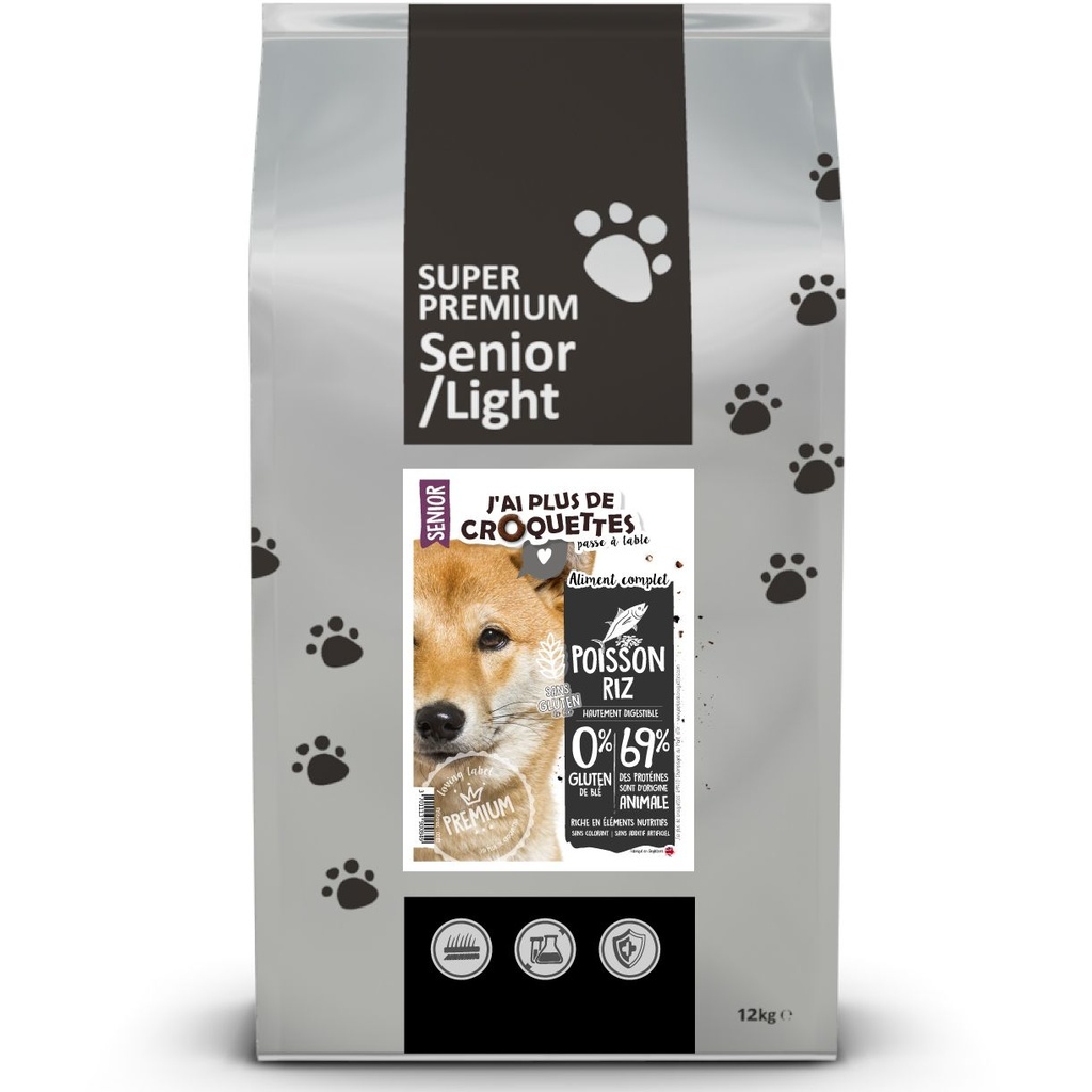 [13761_24941] Chien Light/Senior toutes races - Poisson et Riz (12 kg) - J'ai plus de croquettes