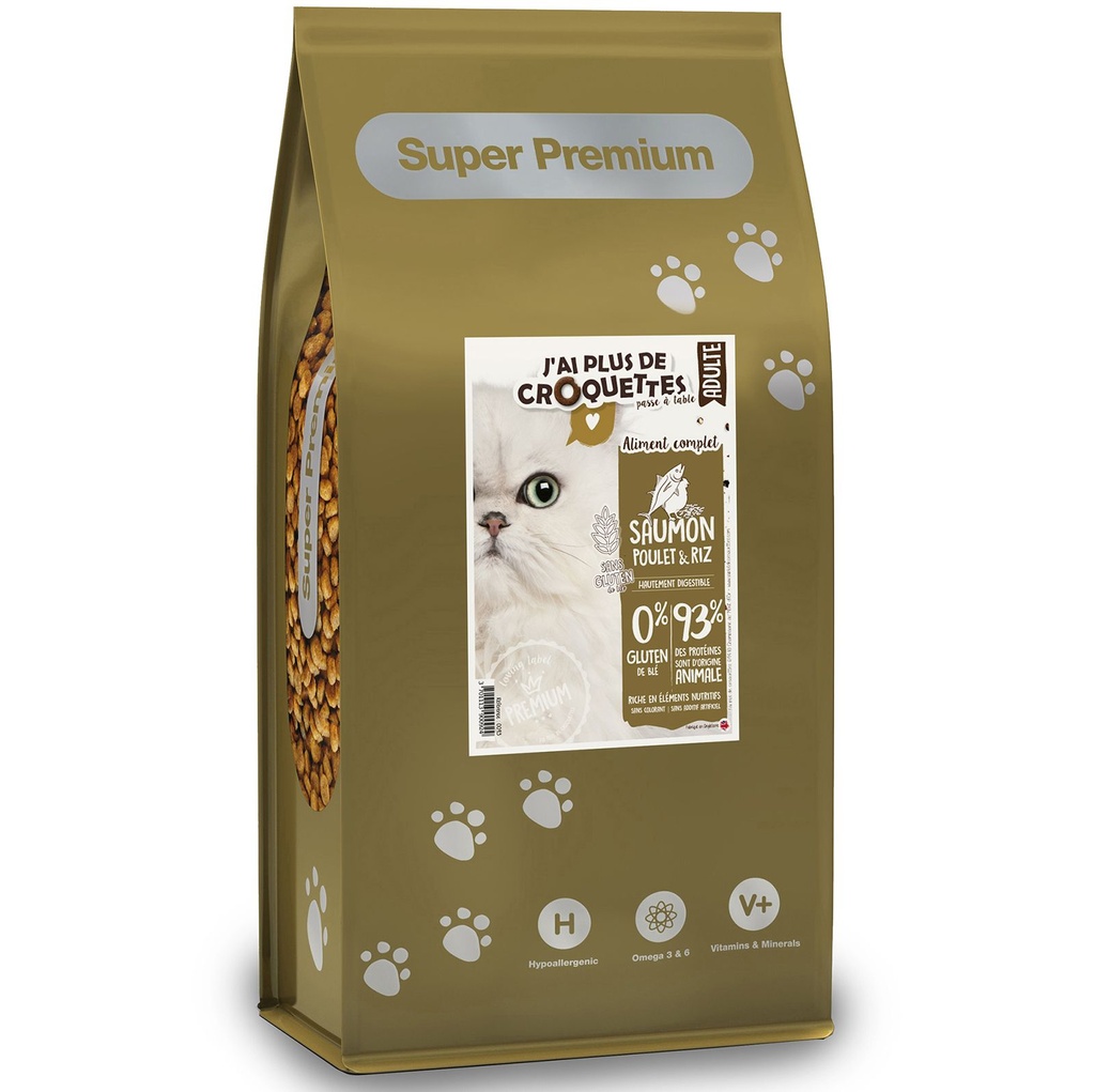 Chat adulte toutes races - Recette "Saumon, poulet et riz" (2 kg) - J'ai plus de croquettes