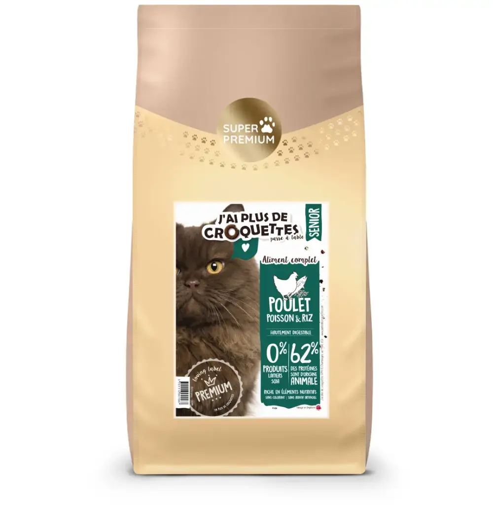 Chat senior - Poulet, Poisson et Riz (2 kg) - J'ai plus de croquettes