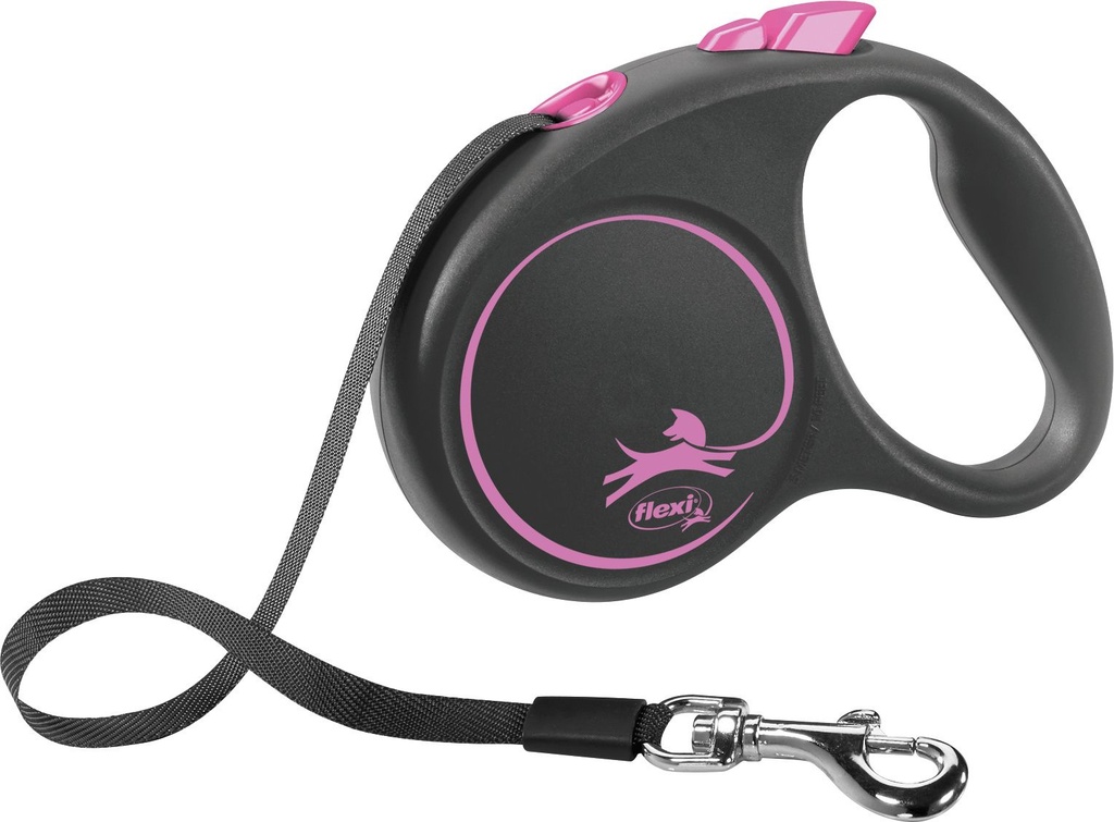 Laisse sangle "Black Design" - Rose (S) - Flexi
