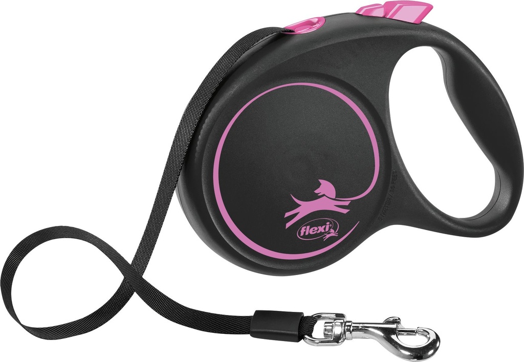 Laisse sangle "Black Design" - Rose (L) - Flexi