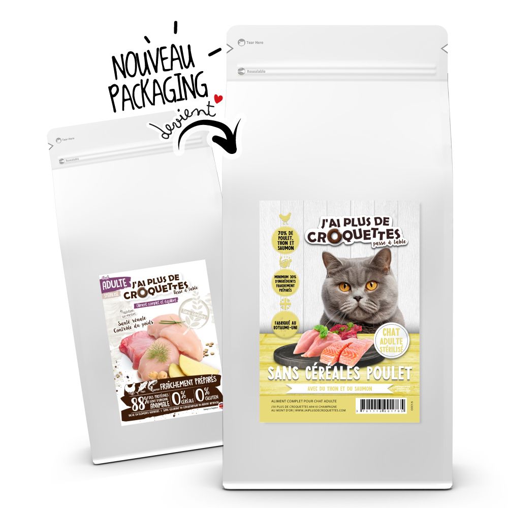 [13908-002] Chat stérilisé - Poulet, Thon et Saumon (1.5 kg) - J'ai plus de croquettes