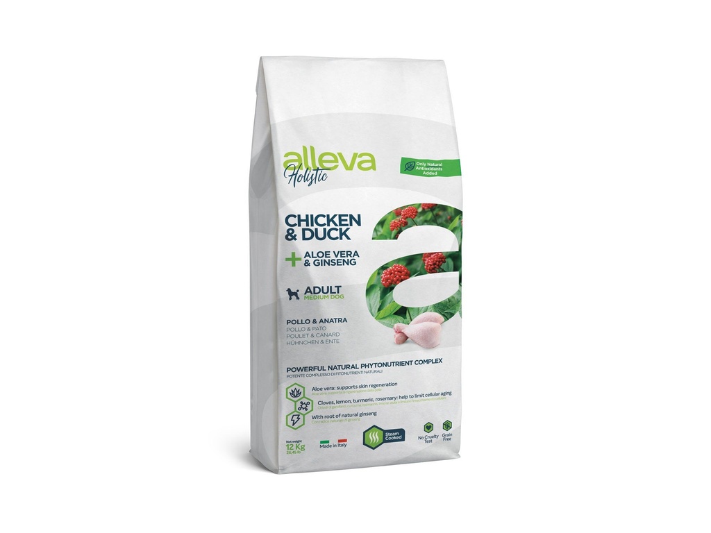 Adulte Medium poulet et canard "Alleva Holistic" (12 kg) - Alleva