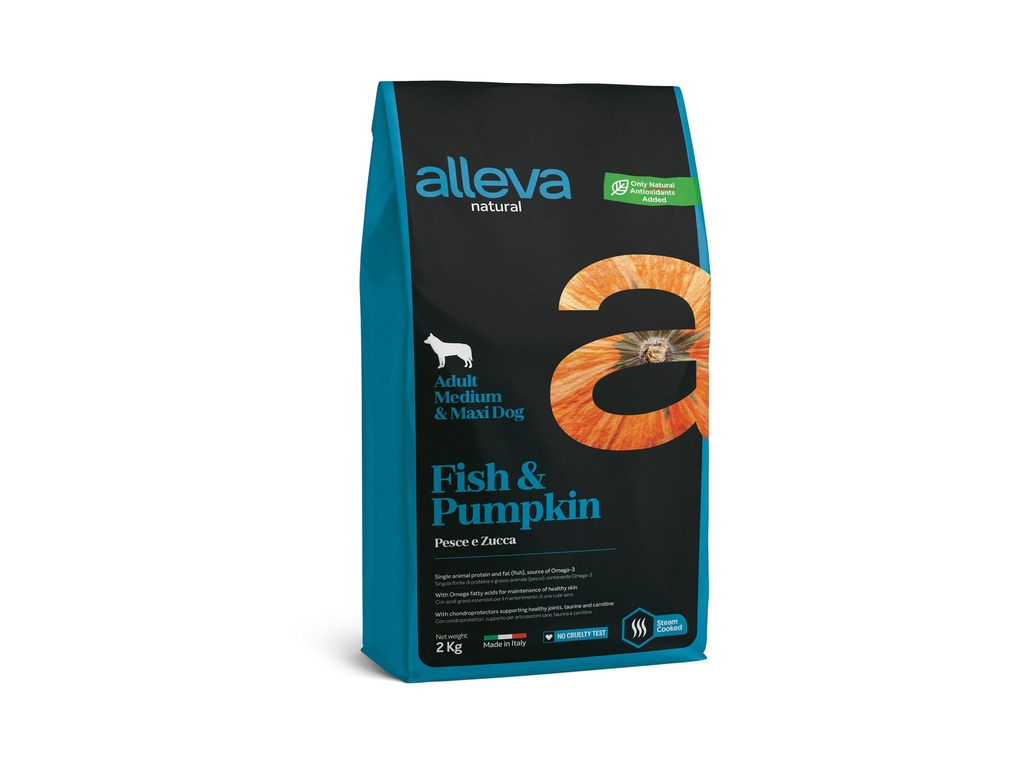 Adult Médium et Maxi "Alleva Natural" Poisson et Potiron (2 kg) - Alleva