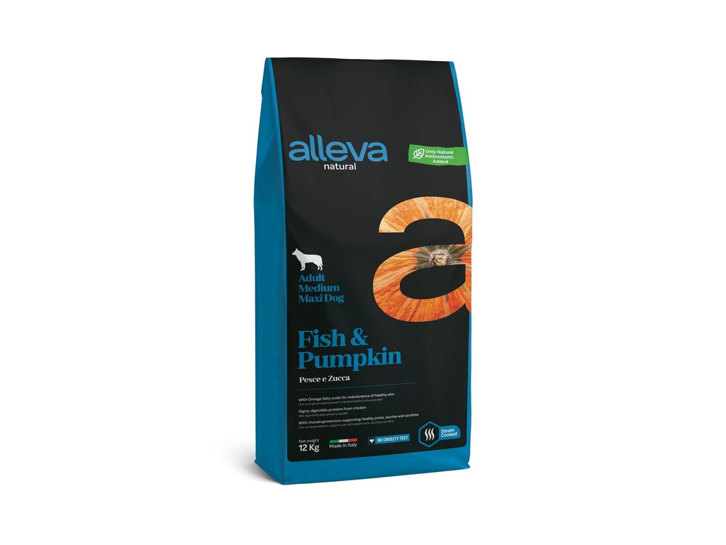 Adult Médium et Maxi "Alleva Natural" Poisson et Potiron (12 kg) - Alleva