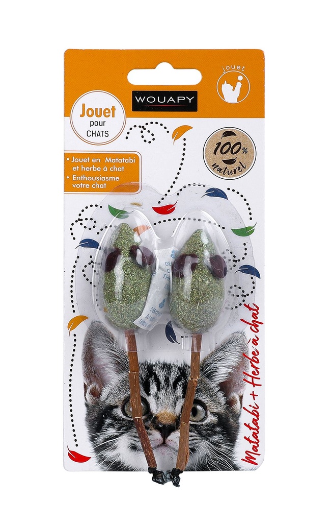 Duo de souris en matabi et herbe à chat - Wouapy