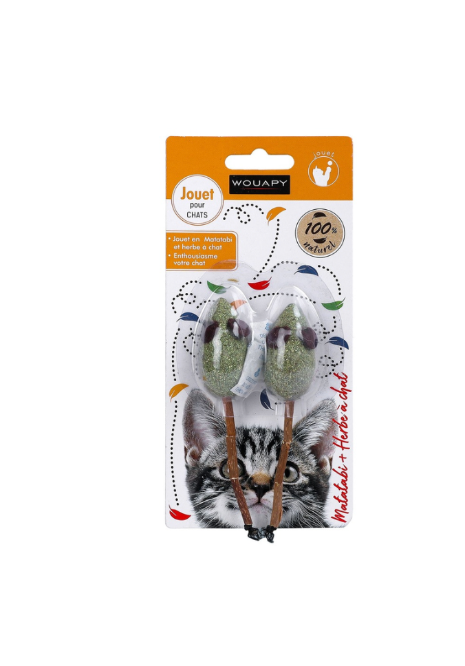 Duo de souris en matabi et herbe à chat - Wouapy