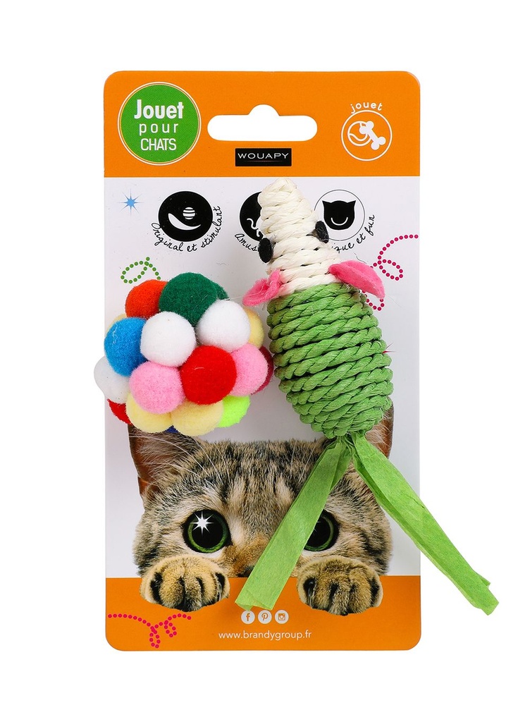 Jouet pour chat "Souris" en sisal + balle boules - Wouapy