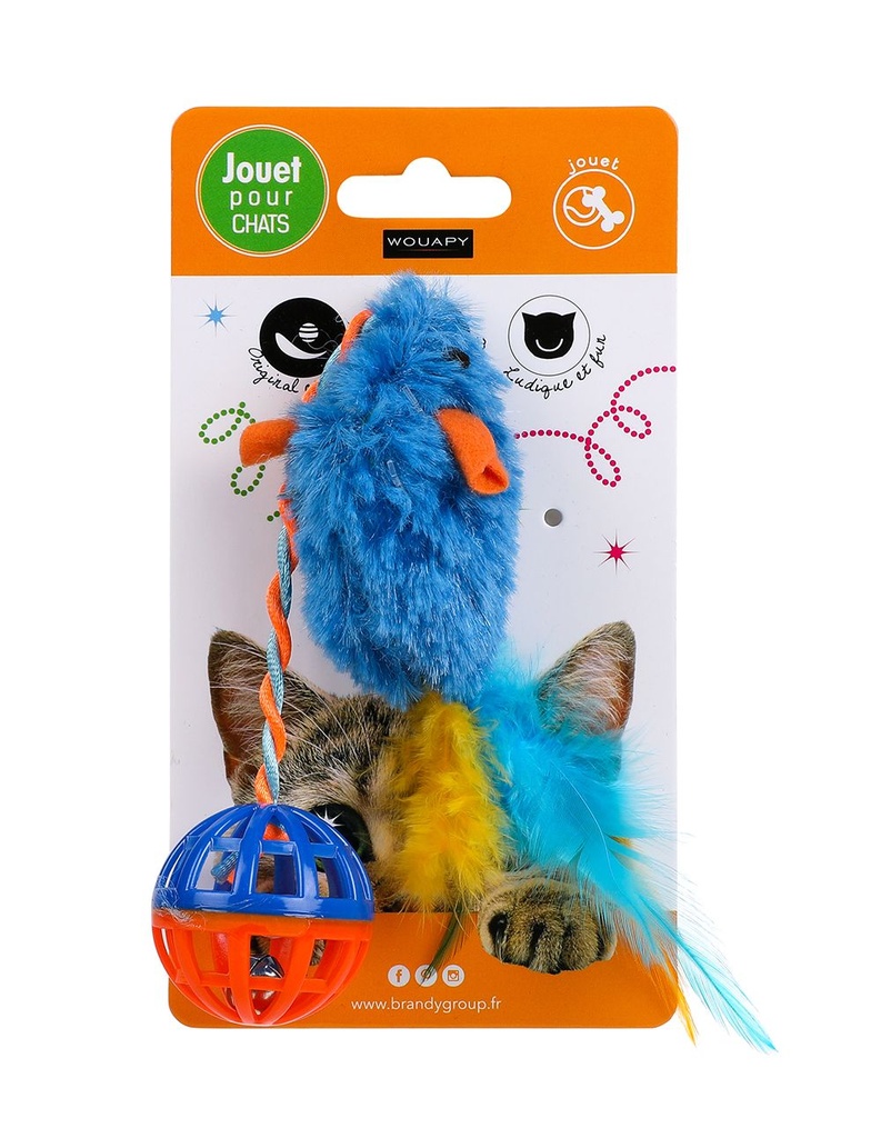 Jouet pour chat "Souris" en tissu + balle plastique - Wouapy