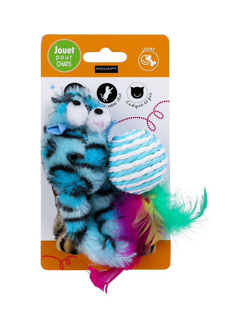 [14481] Jouet pour chat "Souris" en tissu + balle en sisal - Wouapy