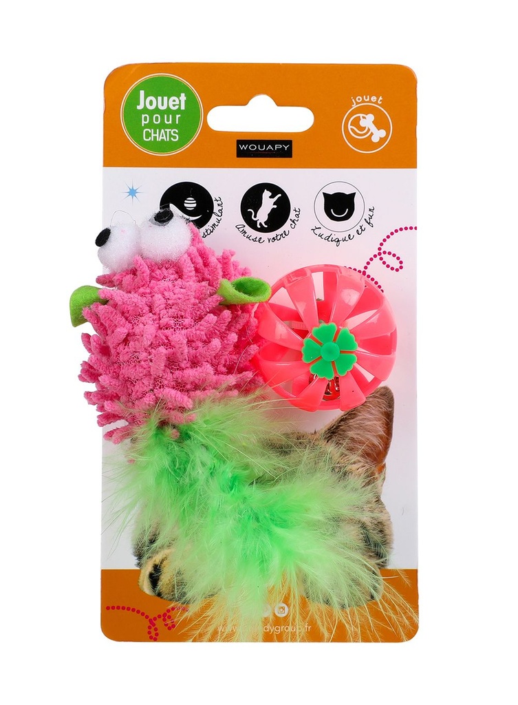 Jouet pour chat "Souris" à poils + balle plastique - Wouapy