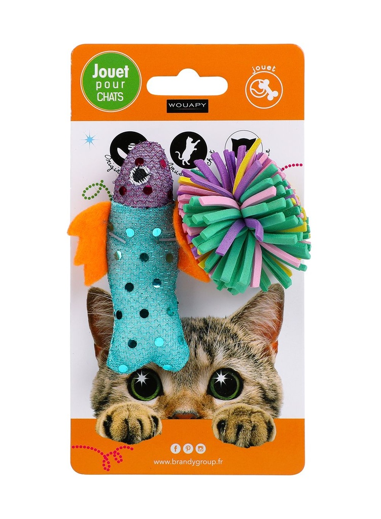 [14484] Jouet pour chat "Poisson" en tissu + balle - Wouapy