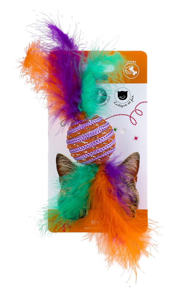 Balle avec plumes pour chat - Wouapy