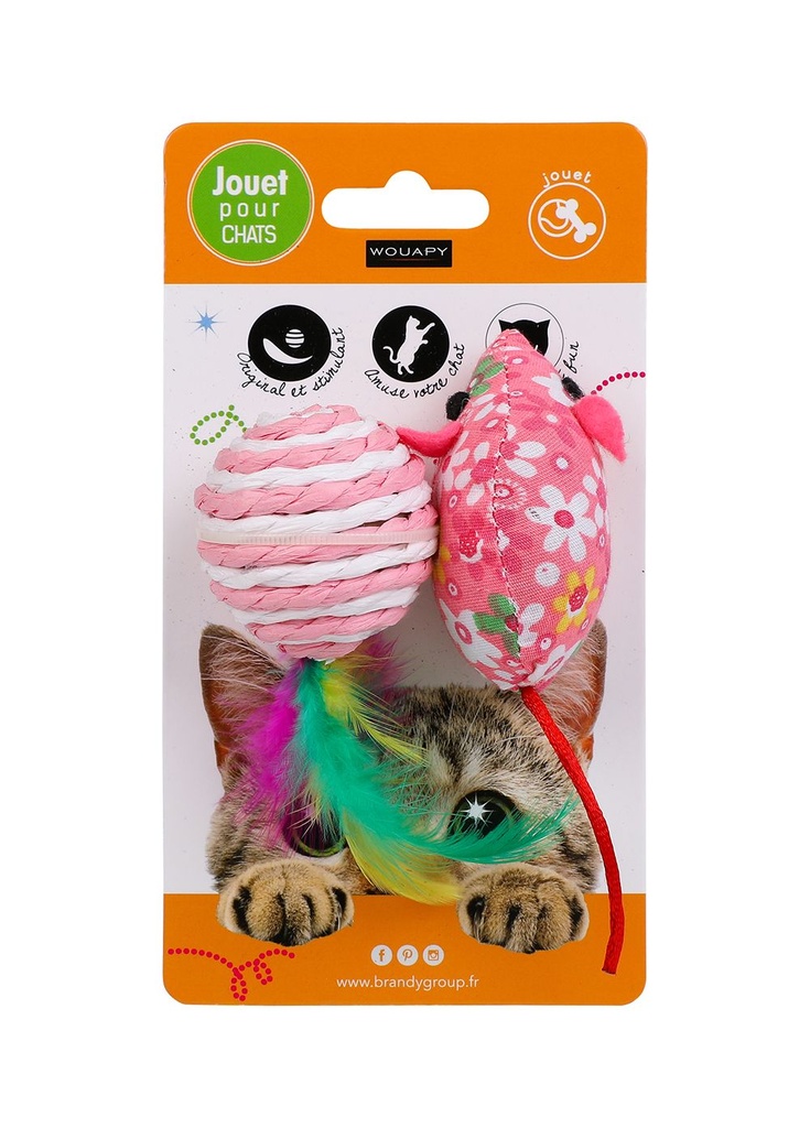 Jouet pour chat "Souris" en tissu + balle sisal - Wouapy