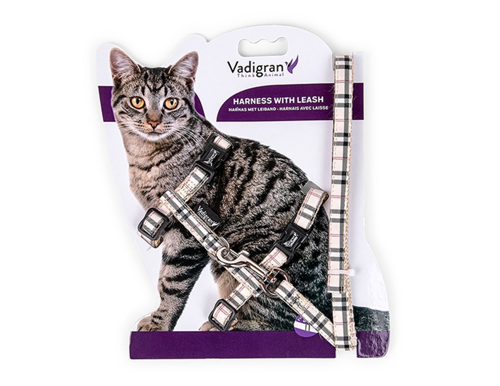 Harnais + laisse pour chat "Ecossais" (Beige) - Vadigran