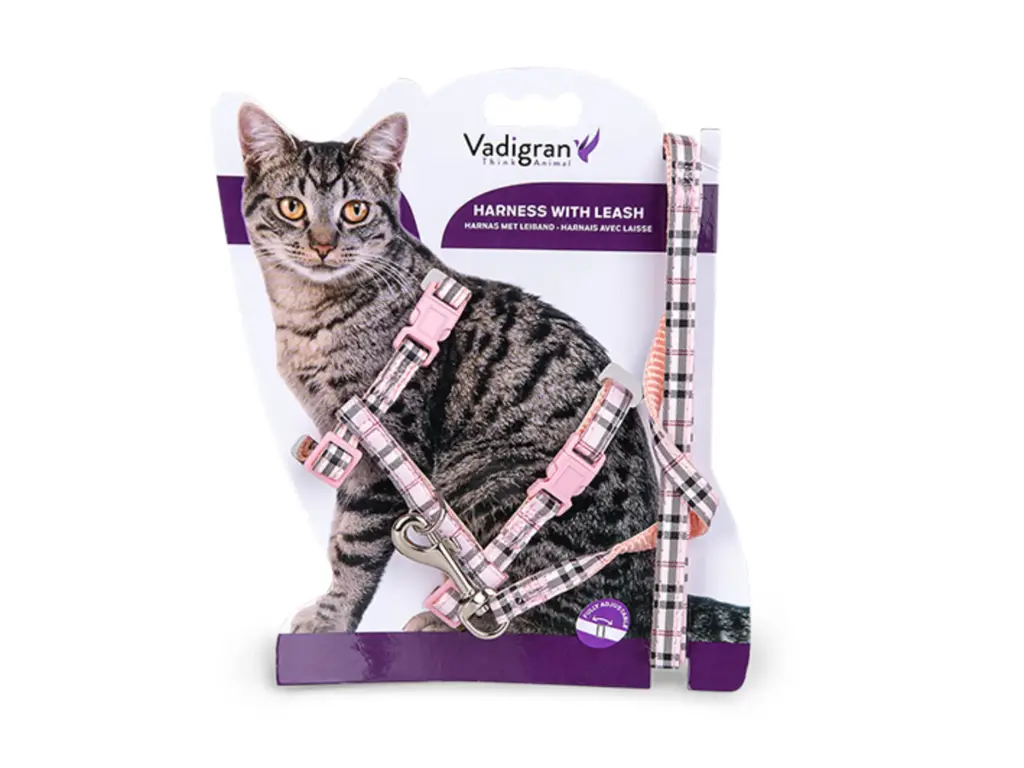 [14880_26306] Harnais + laisse pour chat "Ecossais" (Rose) - Vadigran