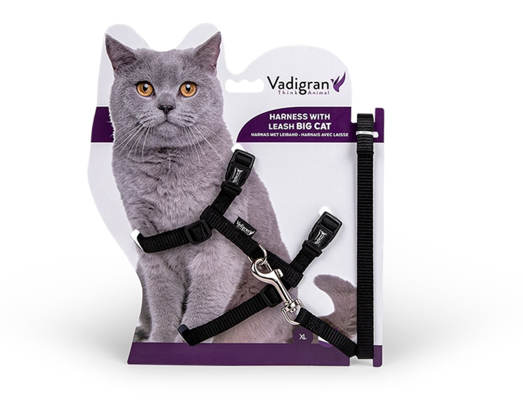 Harnais + laisse pour grand chat "Classic" (Noir) - Vadigran