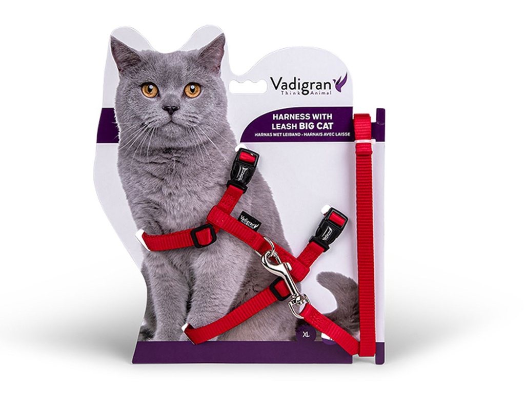 Harnais + laisse pour grand chat "Classic" (Rouge) - Vadigran