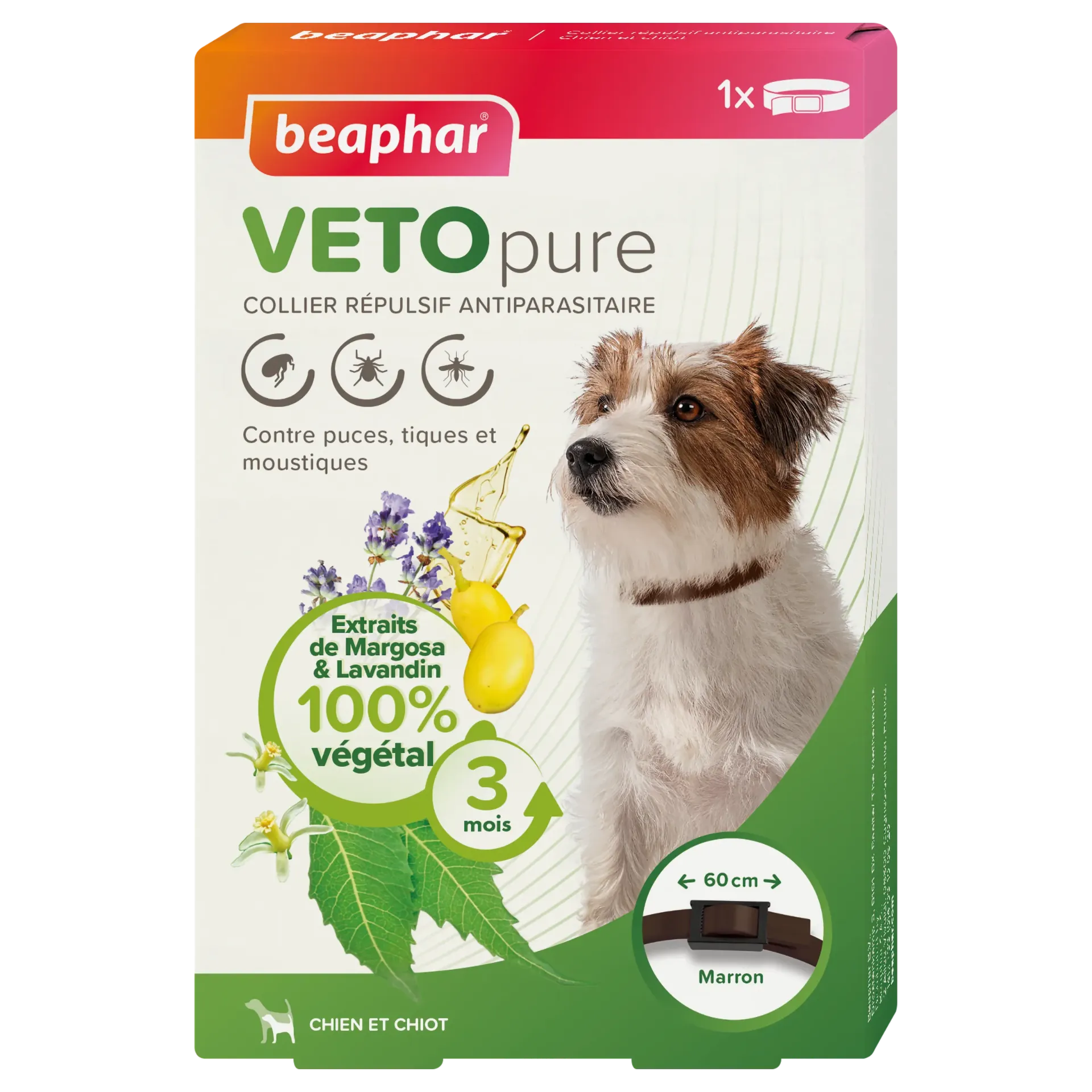 Collier répulsif antiparasitaire pour chien et chiot Vetopure - Marron (60 cm) - Beaphar