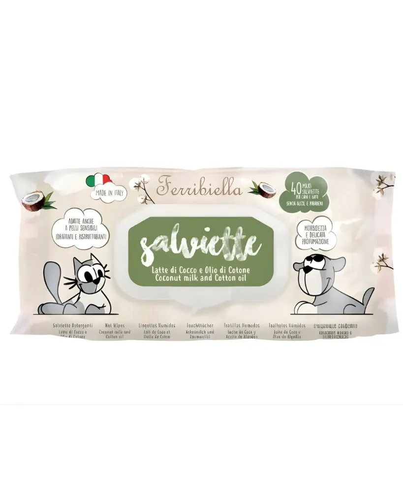 Lingettes humides lait de coco/coton (40 lingettes) - Ferribiella