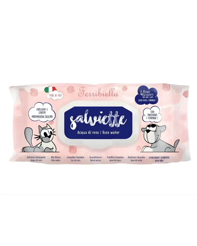 [15593] Lingettes humides à l'eau de rose (40 lingettes) - Ferribiella