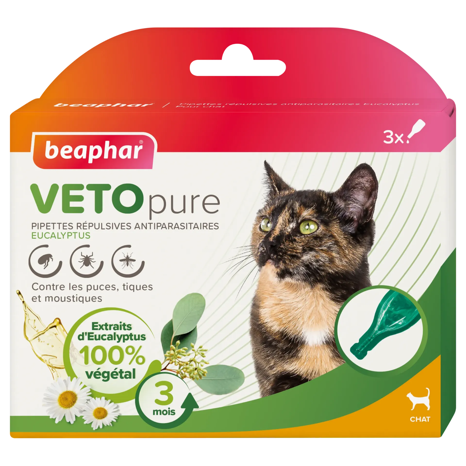 Pipettes répulsives antiparasitaires pour chat à l'Eucalyptus Vetopure (3 pipettes) - Beaphar