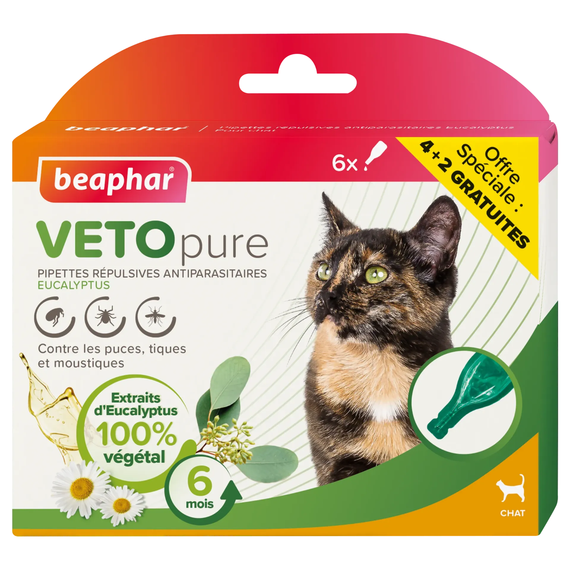 Pipettes répulsives antiparasitaires pour chat à l'Eucalyptus Vetopure (6 pipettes) - Beaphar