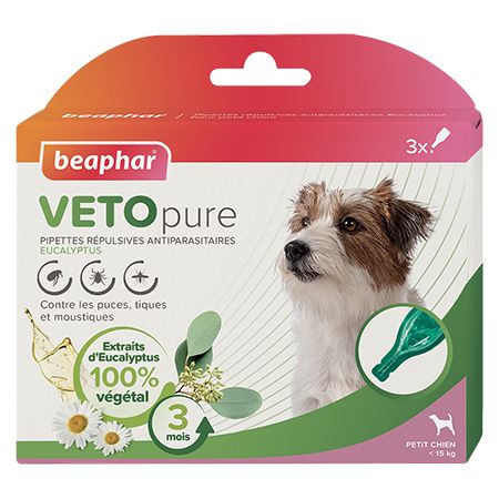 Pipettes répulsives antiparasitaires Petit Chien à l'Eucalyptus Vetopure (3 pipettes) - Beaphar