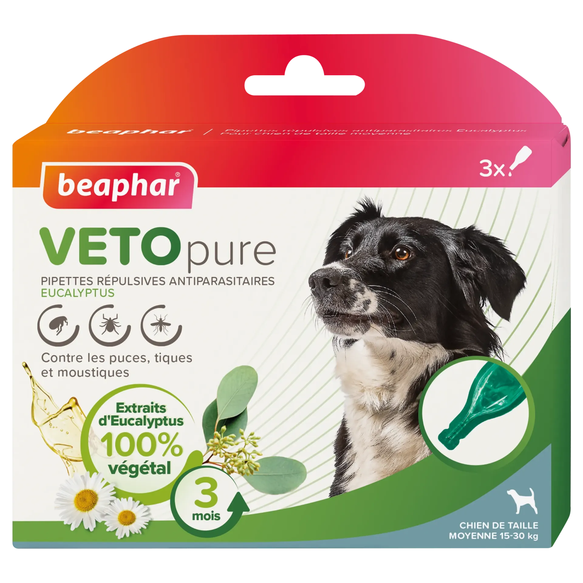 [15745] Pipettes répulsives antiparasitaires à l'Eucalyptus Chien Moyen Vetopure (3 pipettes) - Beaphar