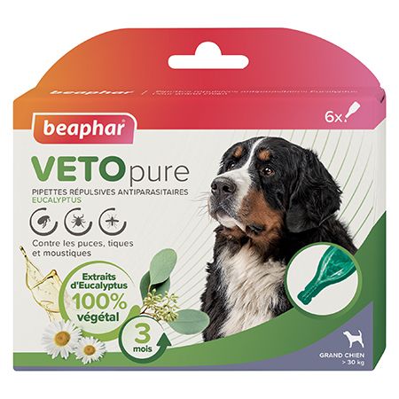 Pipettes répulsives antiparasitaires à l'Eucalyptus Vetopure Grand Chien - Beaphar