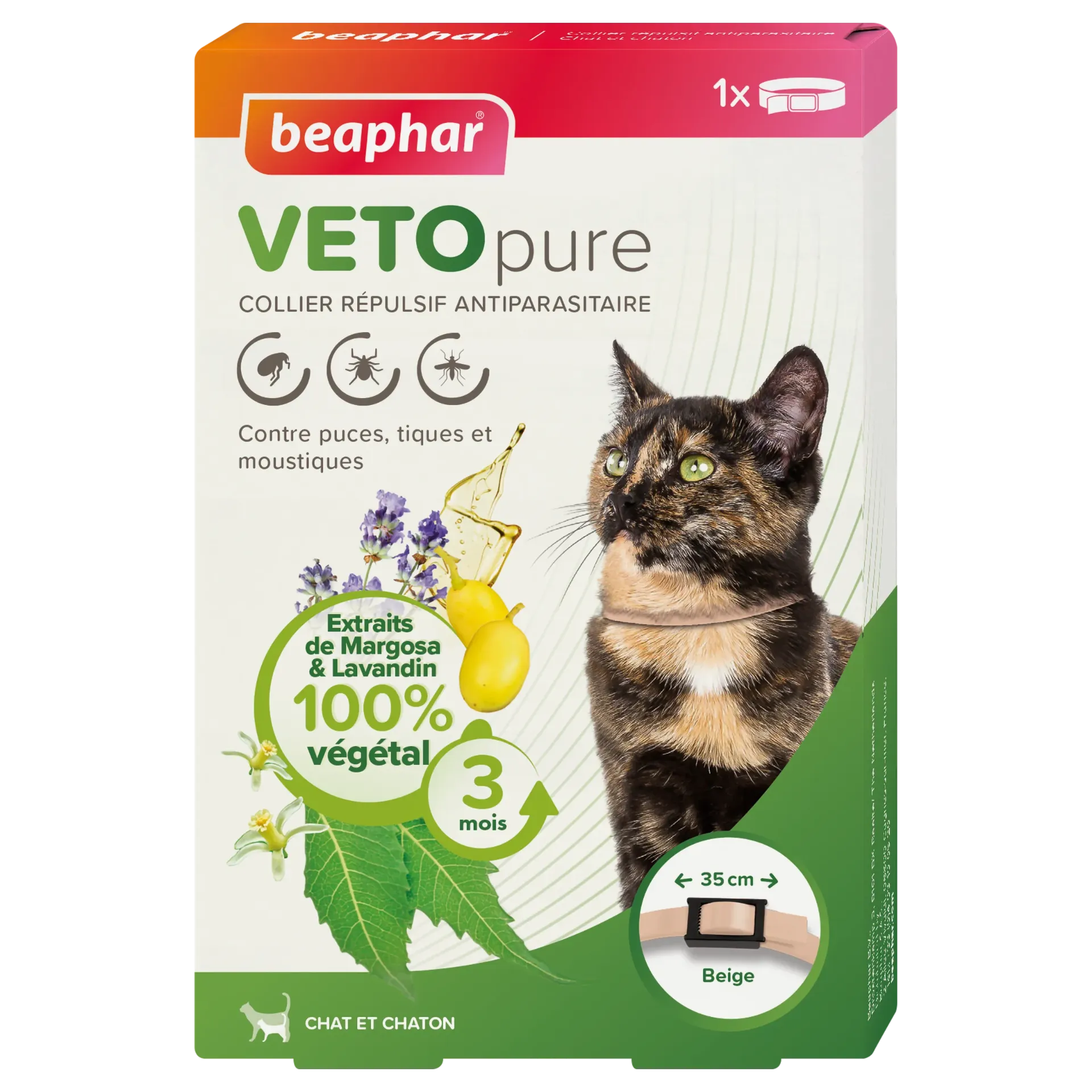 [16008] Collier pour chat Vetopure répulsif antiparasitaire (beige) - Beaphar