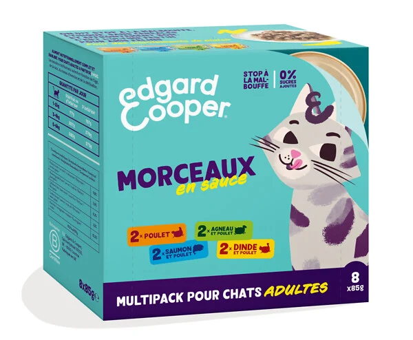 Multipack de morceaux en sauce pour chat adulte (8 x 85 g) - Edgard & Cooper