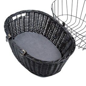 Panier en osier noir pour vélo avec barreaux (chien jusqu'à 8 kg)