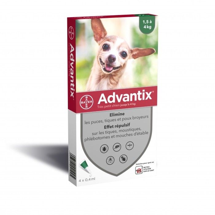 [3829_9066] Advantix très petit chien - 4 kg (4 pipettes) - Bayer