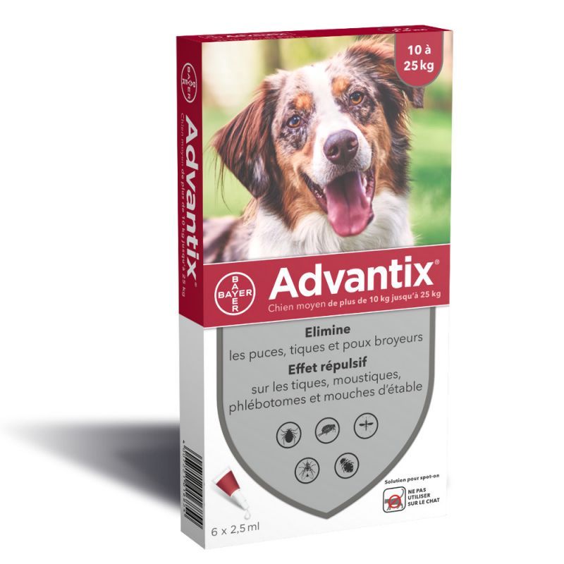 Advantix chien moyen 10/25 kg (6 pipettes) - Bayer