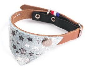 Collier chat cuir et bandana Miami (Bleu) - Martin Sellier