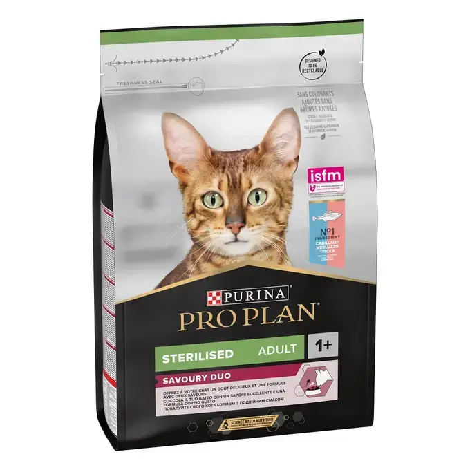 PRO PLAN Sterilised Adult 1+ Savoury Duo - Riche en Cabillaud et Truite (3 kg) - Purina