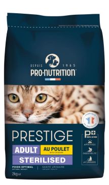 [54177-001] Prestige Chat Stérilisé au poulet (12 kg) - Pro-Nutrition Flatazor