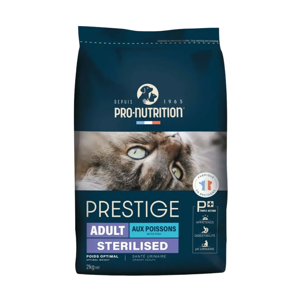 [54186-002] Prestige Chat Stérilisé aux poissons (2 kg) - Pro-Nutrition Flatazor