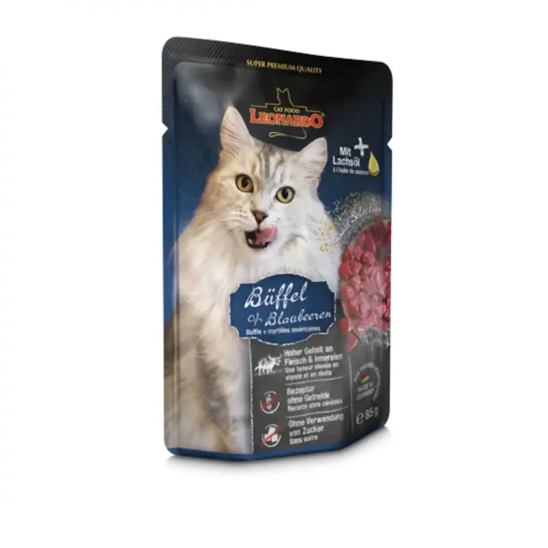 Sachet de buffle + myrtilles américaines pour chat (85 g) - Léonardo