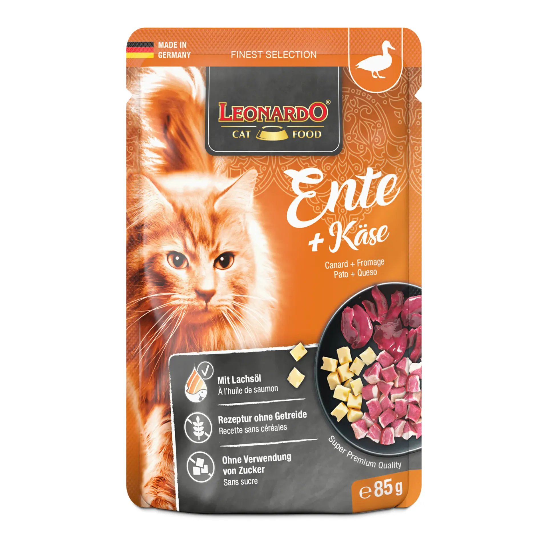 Sachet de nourriture pour chat - Canard et Fromage (85 g) - Léonardo