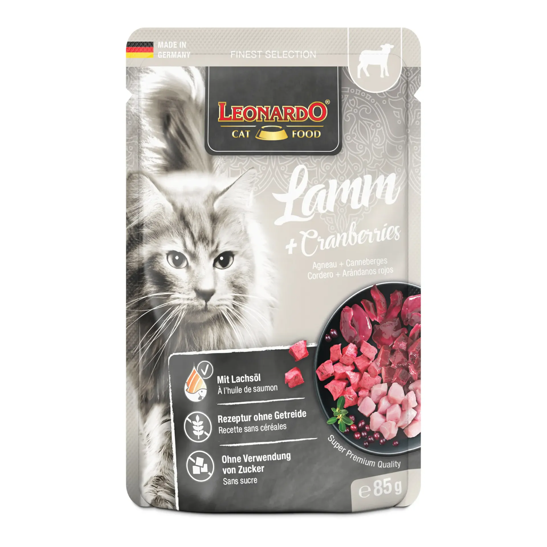 Sachet de nourriture pour chat - Agneau et Canneberges (85 g) - Léonardo