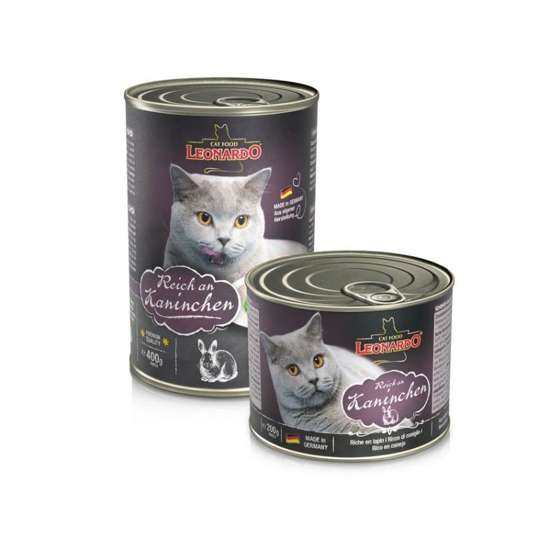 Boite de pâtée riche en lapin pour chat (200 g) - Léonardo