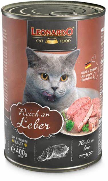 Boite de pâtée pour chat riche en foie (400 g) - Léonardo