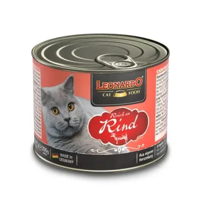 Boite de pâtée pour chat riche en boeuf (200 g) - Léonardo