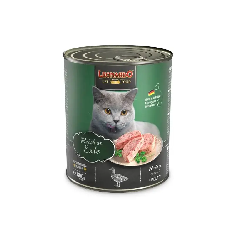 Boite de pâtée pour chat riche en canard (800 g) - Léonardo