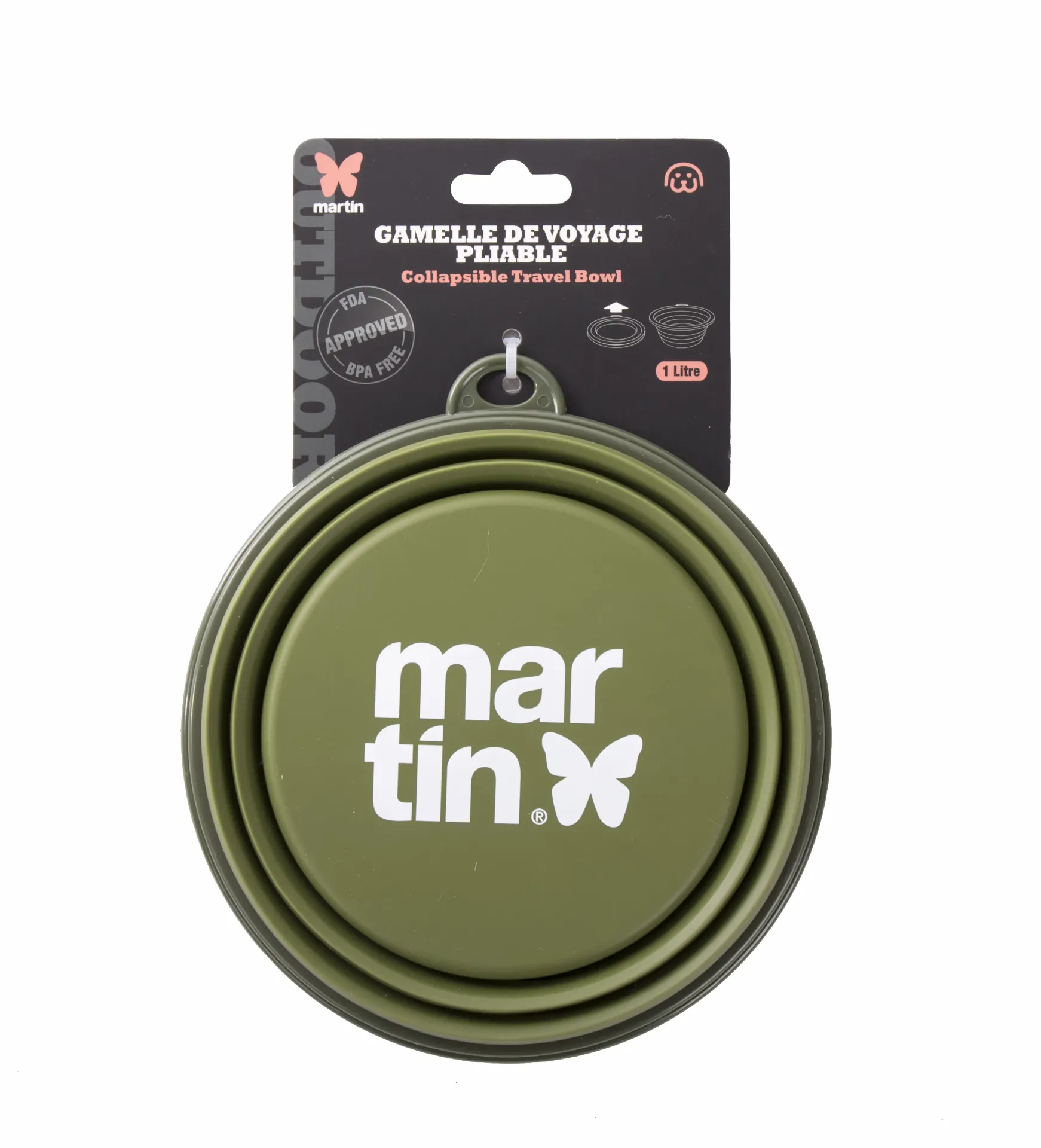 [54496-001] Gamelle de voyage en silicone kaki (1 litre) - Martin Sellier